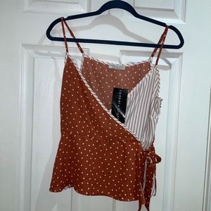 Paper Crane faux wrap top Sz M adjustable spaghetti straps colorblock New